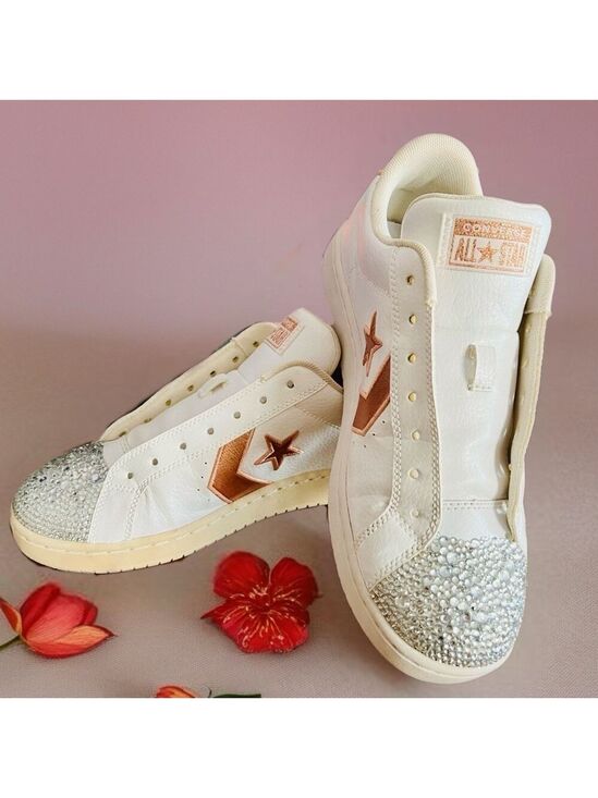 Converse Shoes - Converse Rose Gold White Sneakers Large Rhinestone Accents